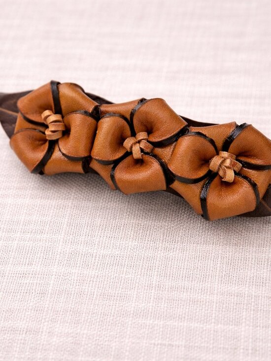 Handmade Leather Neutral Beige/Tan Floral Hair Barrette | Colombian Artisan Clip main image 5